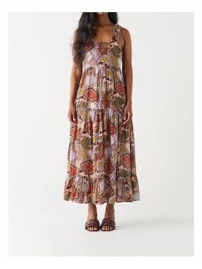DEX Paisley Tiered Maxi Dress – Size Medium – With Pockets!